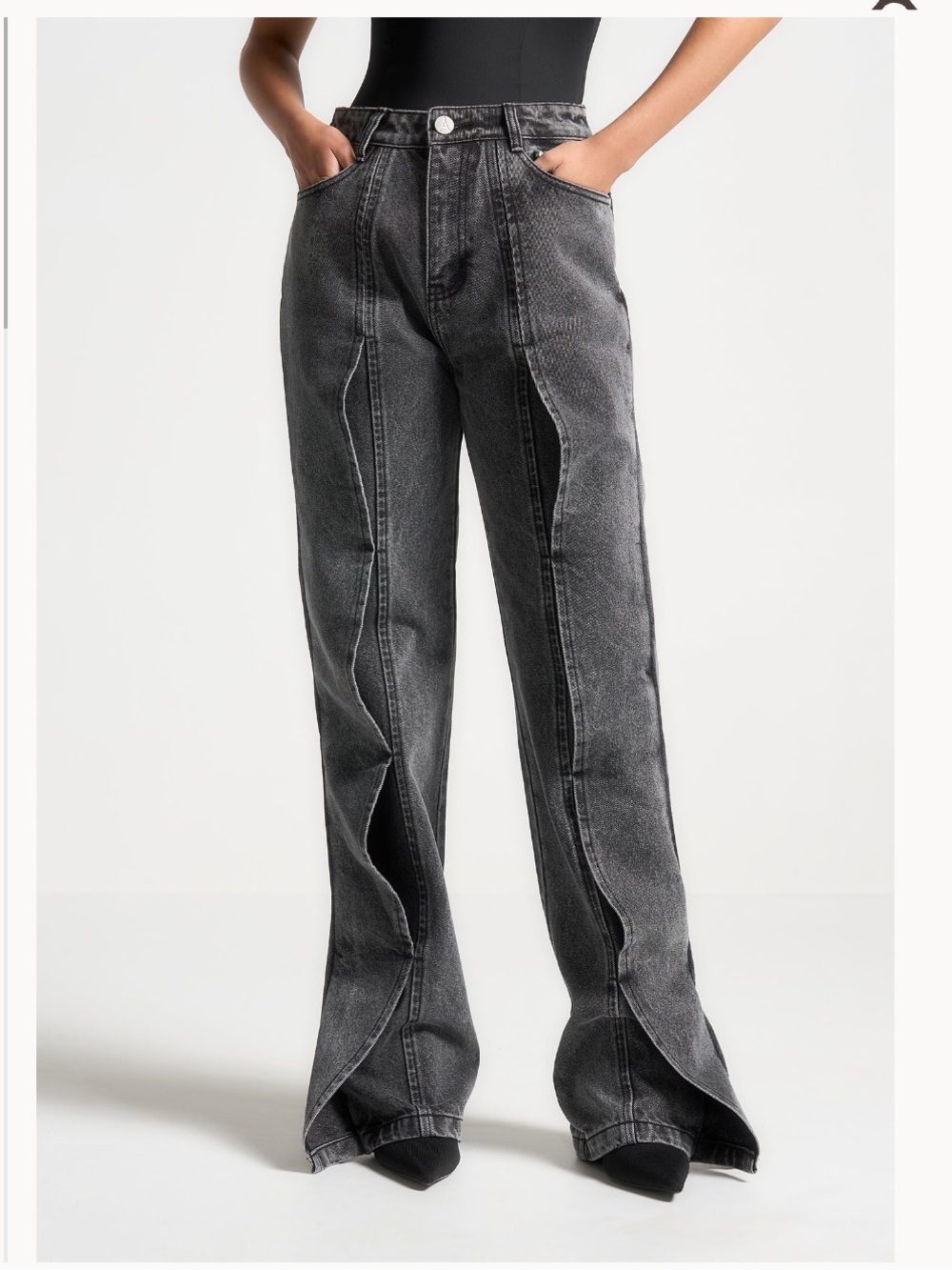 Maniere De Voir Washed Black Wide Leg Jeans